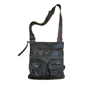 Roots Brown Leather Venetian Village Tribe Crossbody Purse